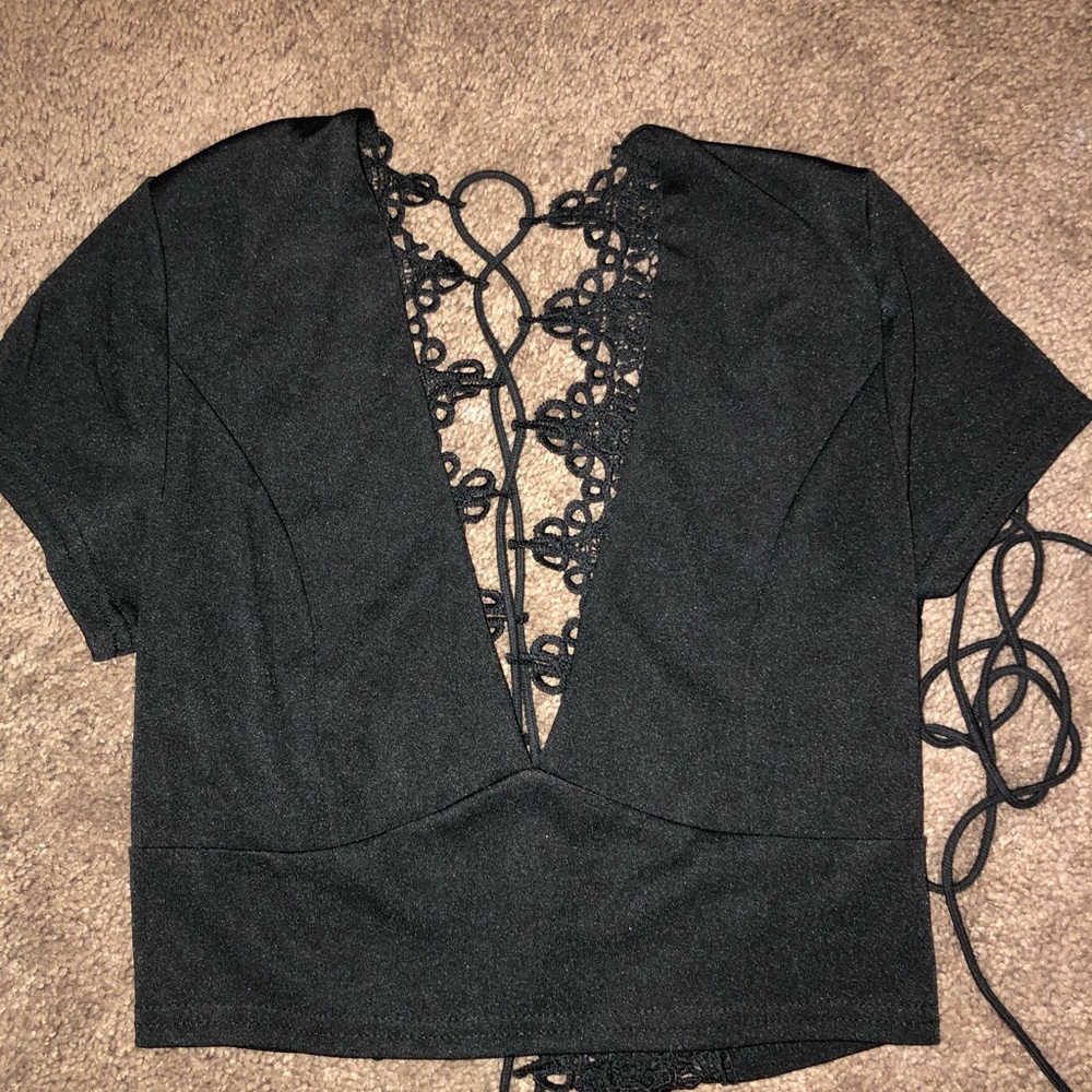 Black crop top with lace up back
